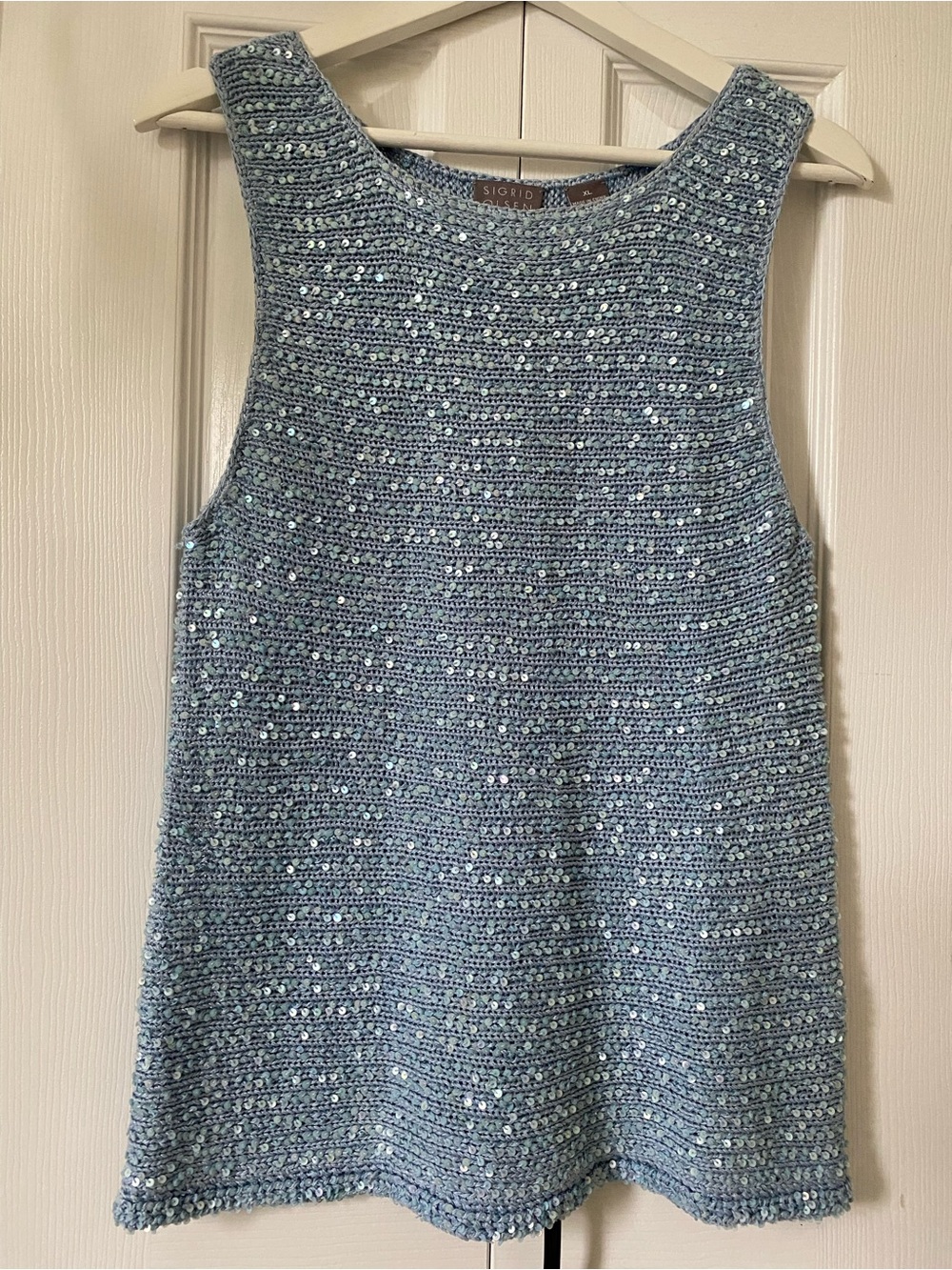 Sigrid Olsen Hand Knit Linen blend microsequin tank Periwinkle Blue Size XL